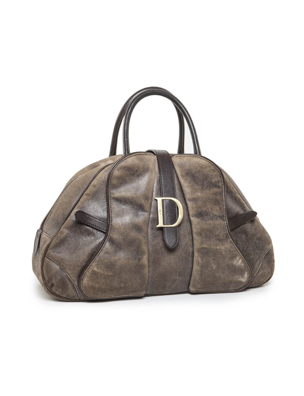 Sac selle bowling Christian Dior cuir vieilli marron