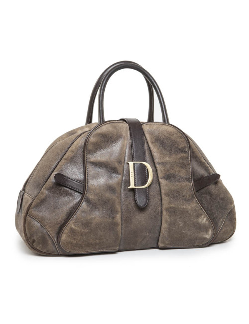 Sac selle bowling Christian Dior cuir vieilli marron