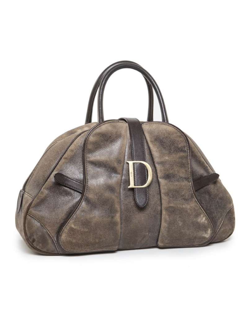 Sac selle bowling Christian Dior cuir vieilli marron