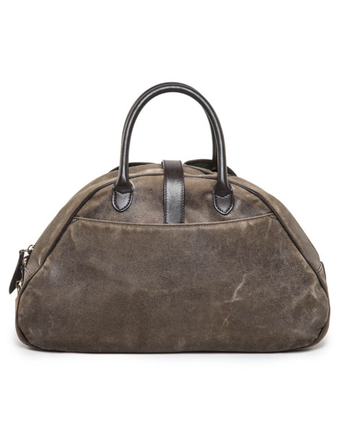  Christian Dior saddle bowling bag in aged patinated beige and brown leather