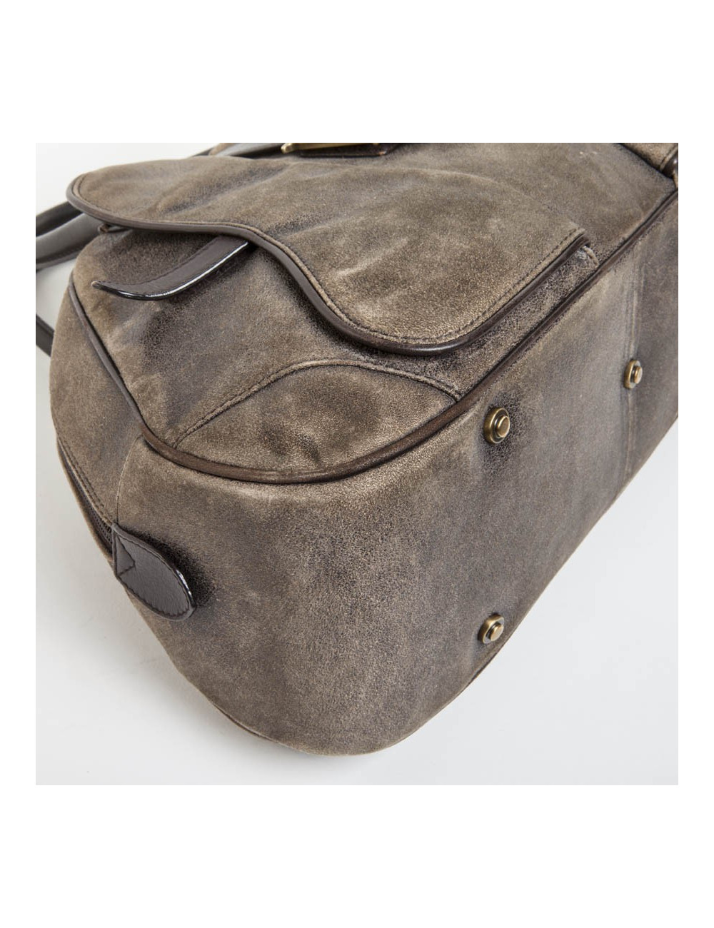 Sac selle bowling Christian Dior cuir vieilli marron