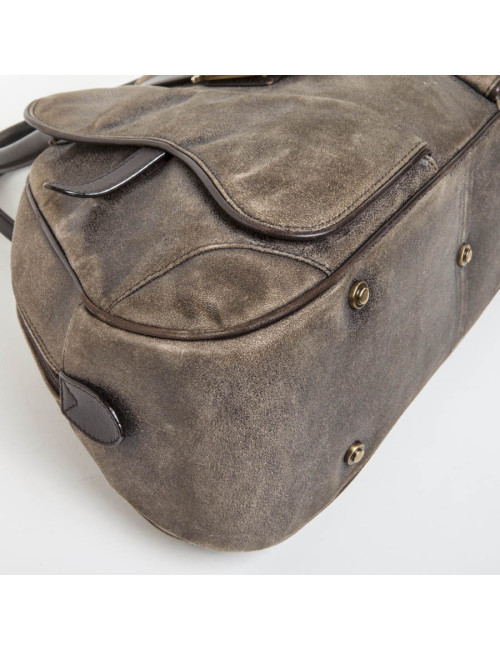  Christian Dior saddle bowling bag in aged patinated beige and brown leather