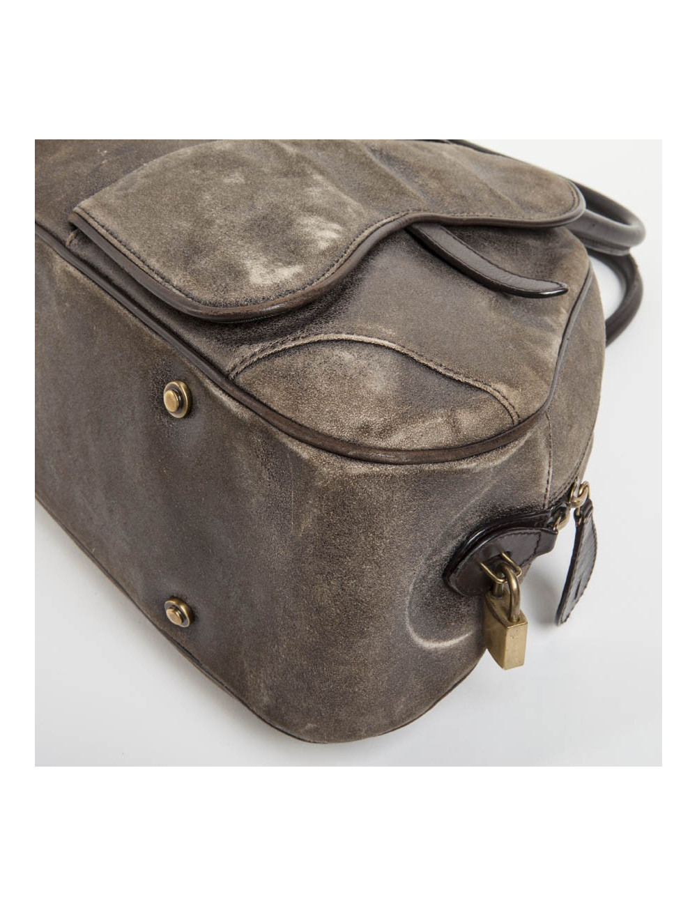 Sac selle bowling Christian Dior cuir vieilli marron