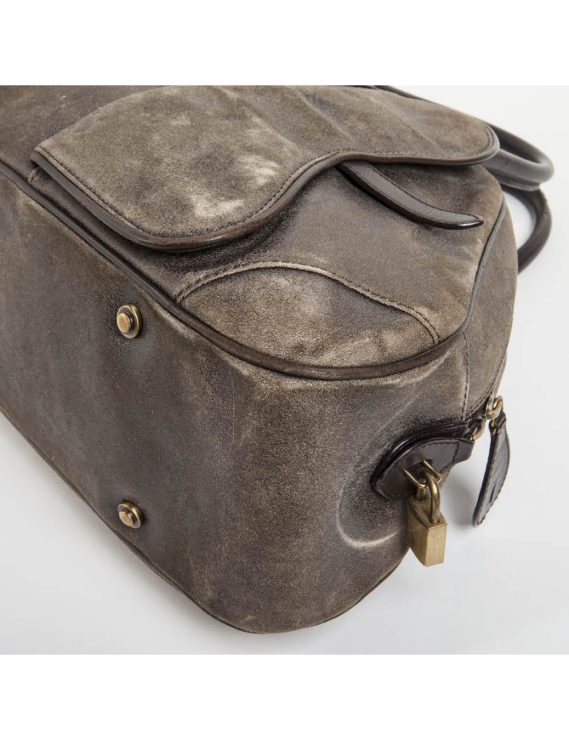 Sac selle bowling Christian Dior cuir vieilli marron