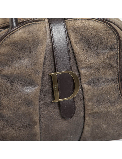  Christian Dior saddle bowling bag in aged patinated beige and brown leather