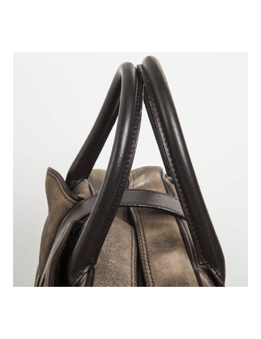  Christian Dior saddle bowling bag in aged patinated beige and brown leather