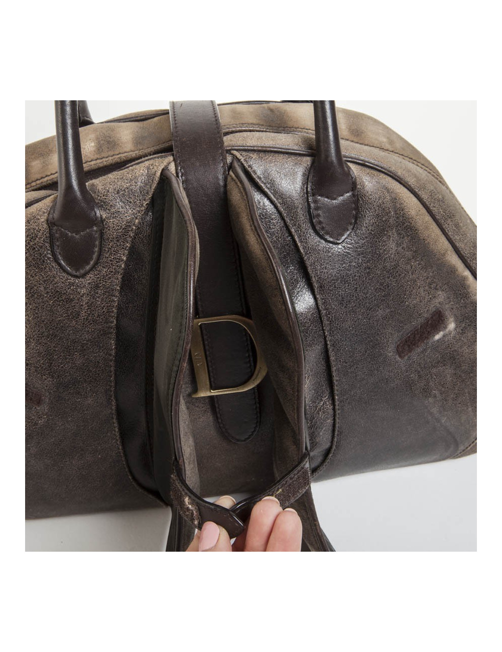 Sac selle bowling Christian Dior cuir vieilli marron