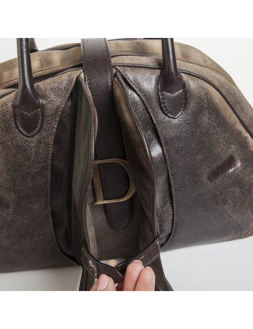  Christian Dior saddle bowling bag in aged patinated beige and brown leather