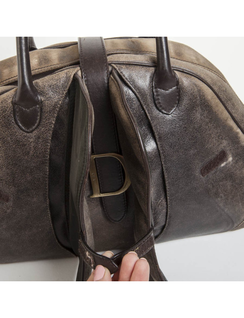 Sac selle bowling Christian Dior cuir vieilli marron