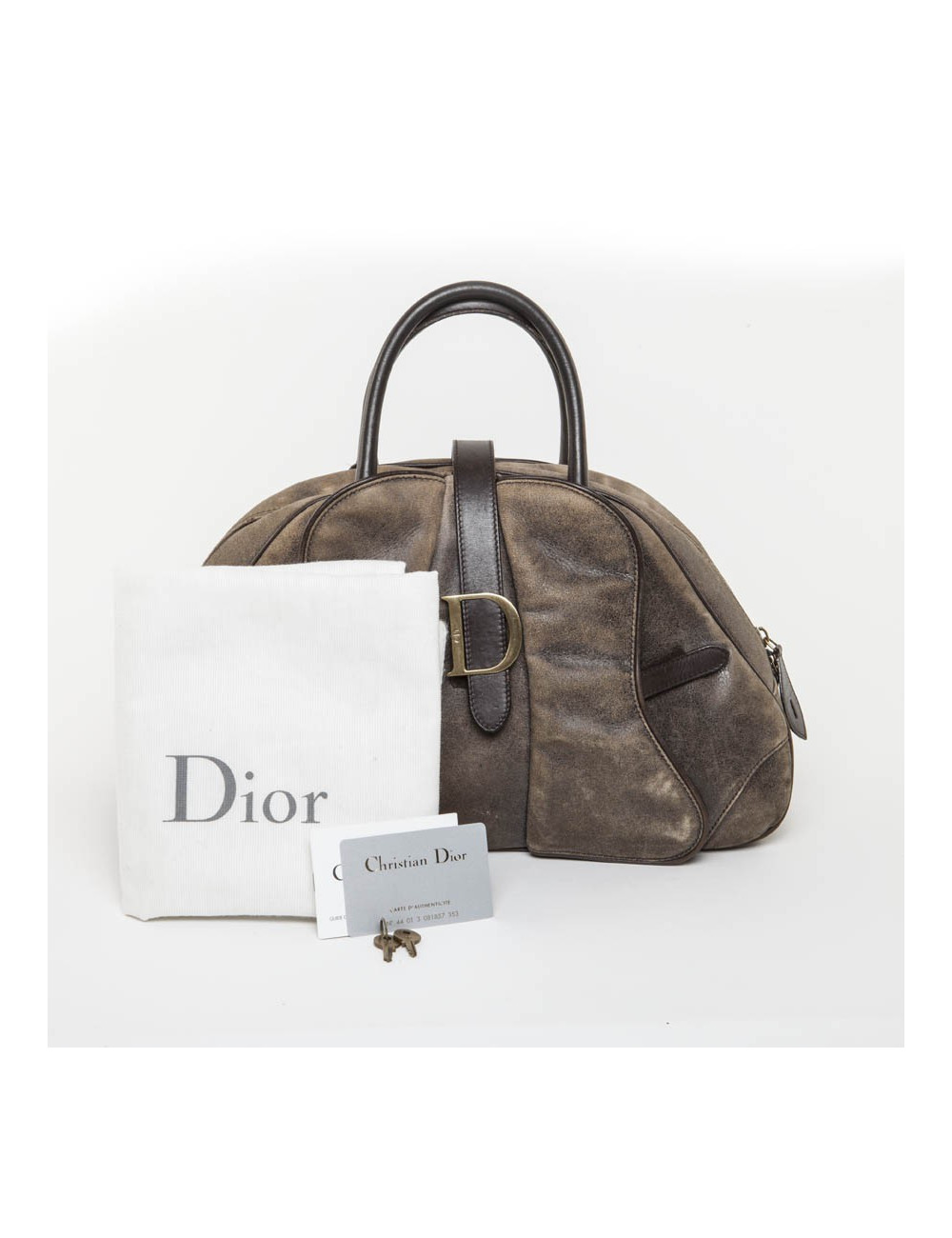Sac selle bowling Christian Dior cuir vieilli marron