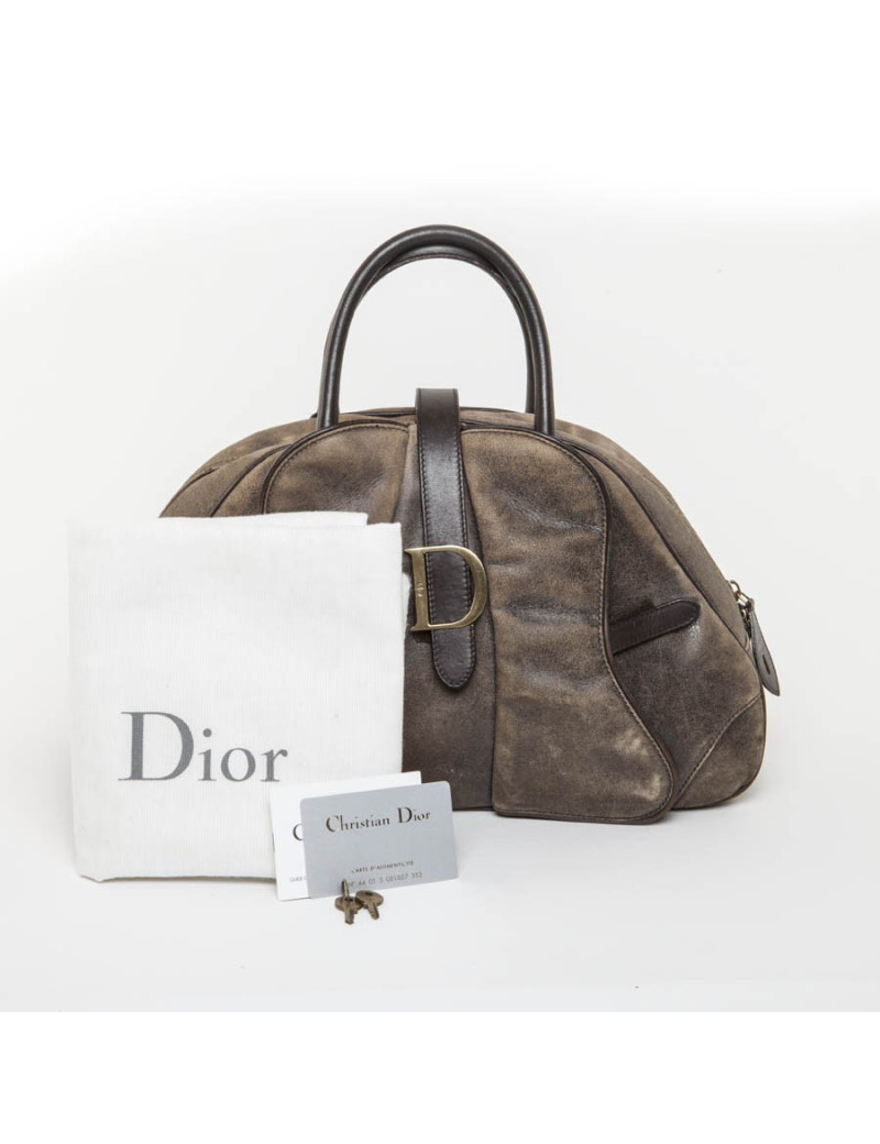 Sac selle bowling Christian Dior cuir vieilli marron