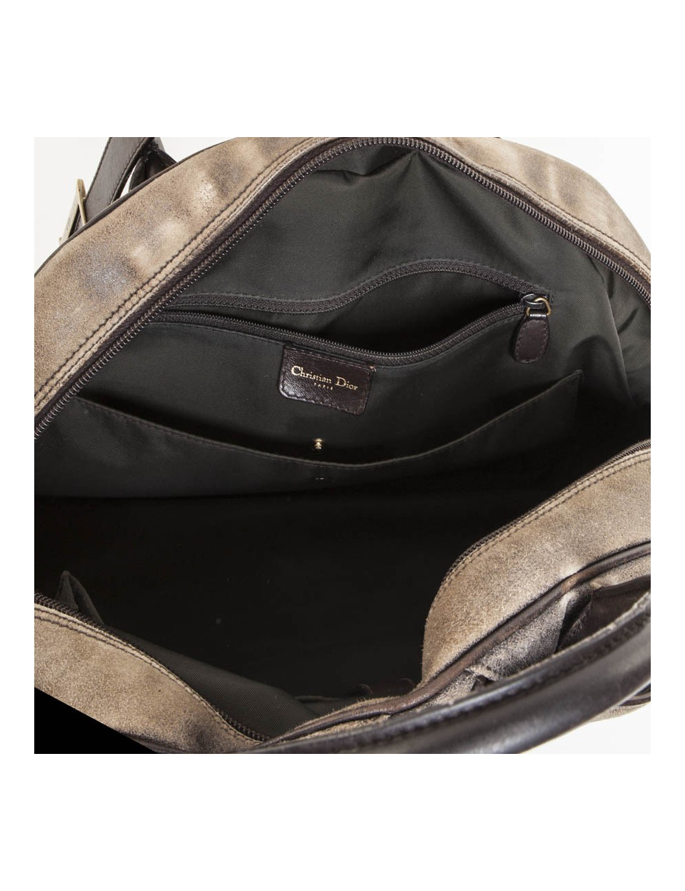  Christian Dior saddle bowling bag in aged patinated beige and brown leather