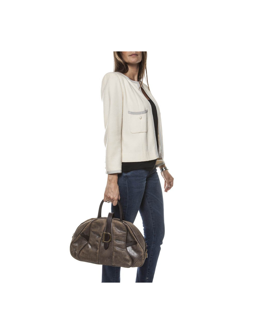 Sac selle bowling Christian Dior cuir vieilli marron