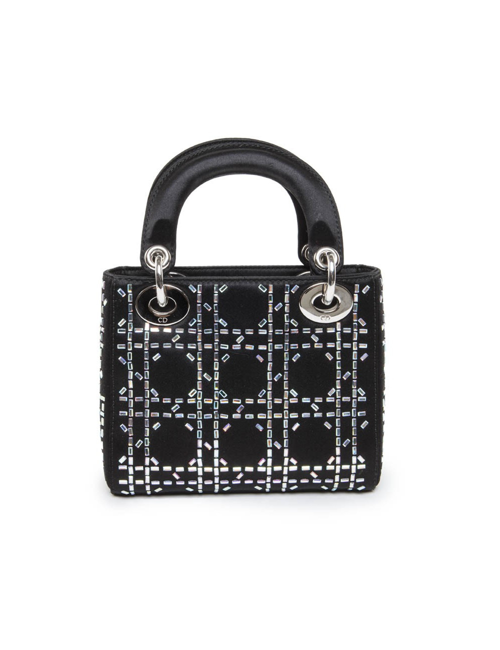 CHRISTIAN DIOR Mini Lady D Evening Bag in Black Silk Satin set with Swarovski sequins