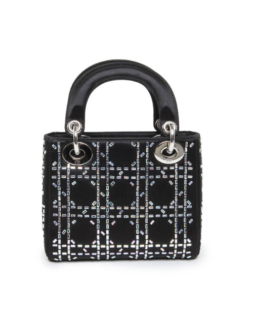CHRISTIAN DIOR Mini Lady D Evening Bag in Black Silk Satin set with Swarovski sequins