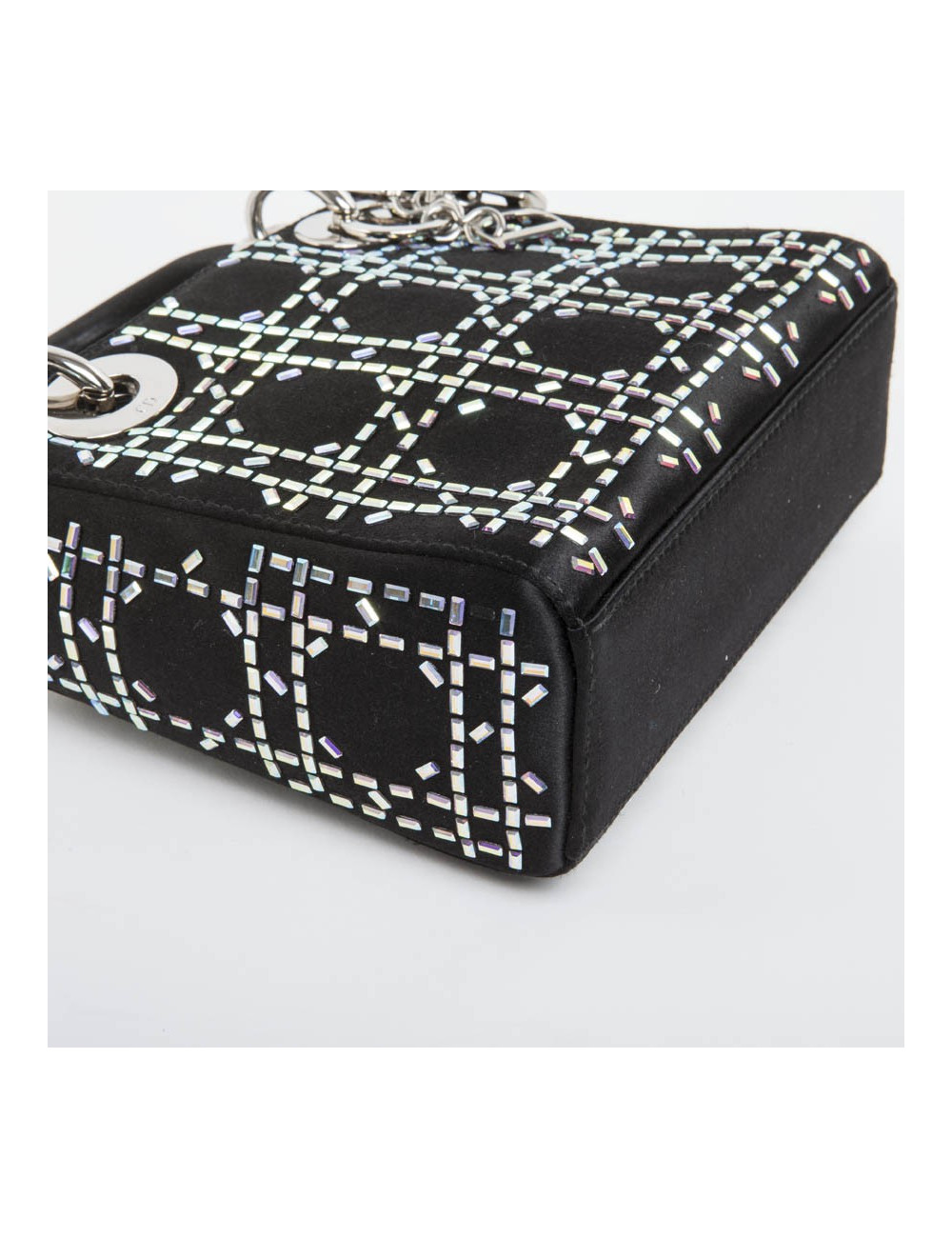 CHRISTIAN DIOR Mini Lady D Evening Bag in Black Silk Satin set with Swarovski sequins