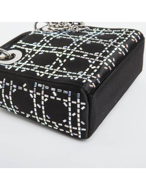 CHRISTIAN DIOR Mini Lady D Evening Bag in Black Silk Satin set with Swarovski sequins