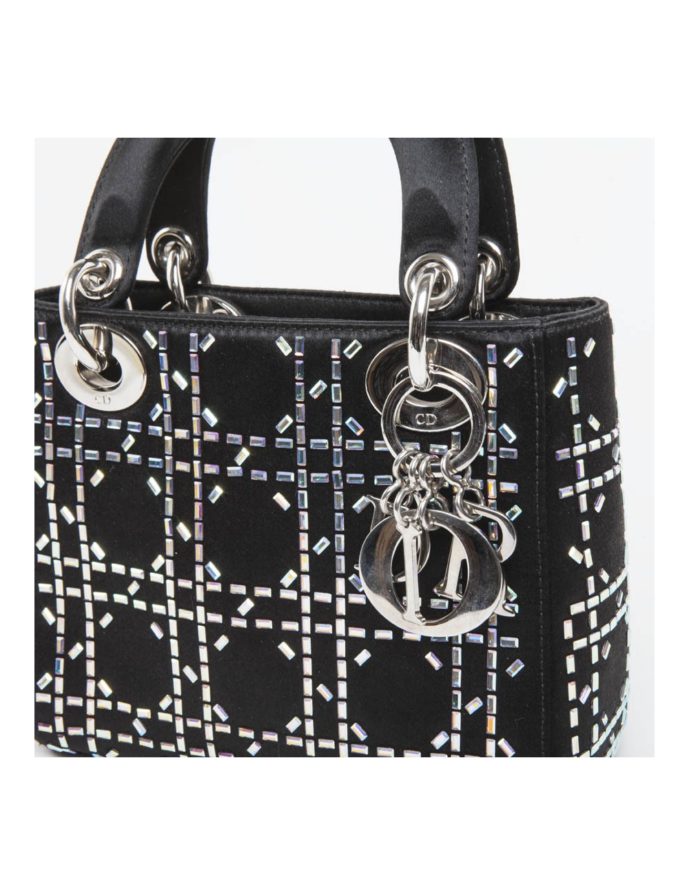 CHRISTIAN DIOR Mini Lady D Evening Bag in Black Silk Satin set with Swarovski sequins