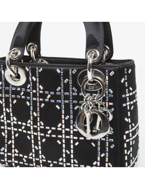 CHRISTIAN DIOR Mini Lady D Evening Bag in Black Silk Satin set with Swarovski sequins