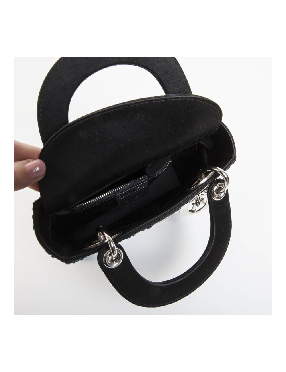 CHRISTIAN DIOR Mini Lady D Evening Bag in Black Silk Satin set with Swarovski sequins