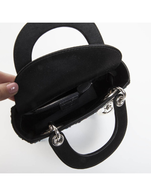 CHRISTIAN DIOR Mini Lady D Evening Bag in Black Silk Satin set with Swarovski sequins