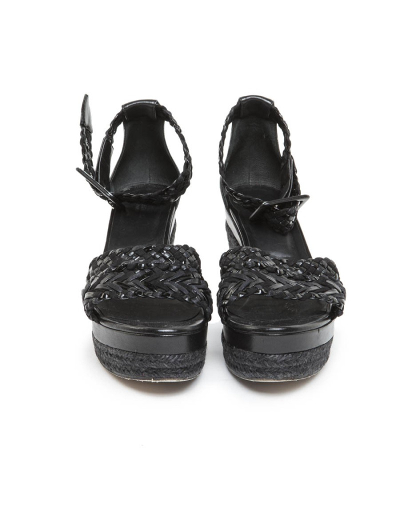 Sandales Hautes HERMES T 37 cuir tressé noir