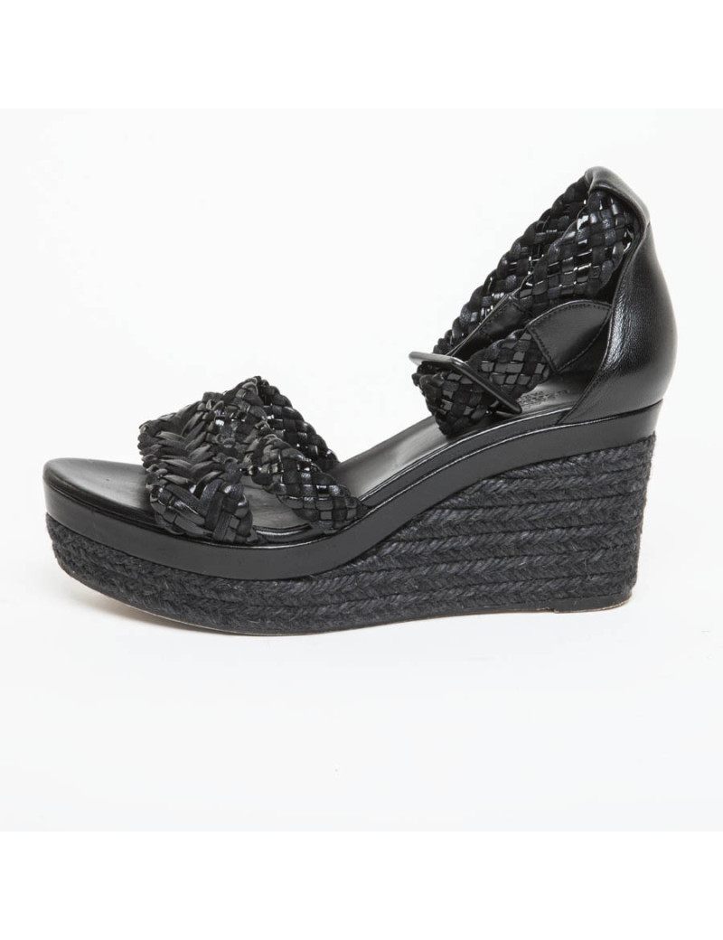 Sandales Hautes HERMES T 37 cuir tressé noir