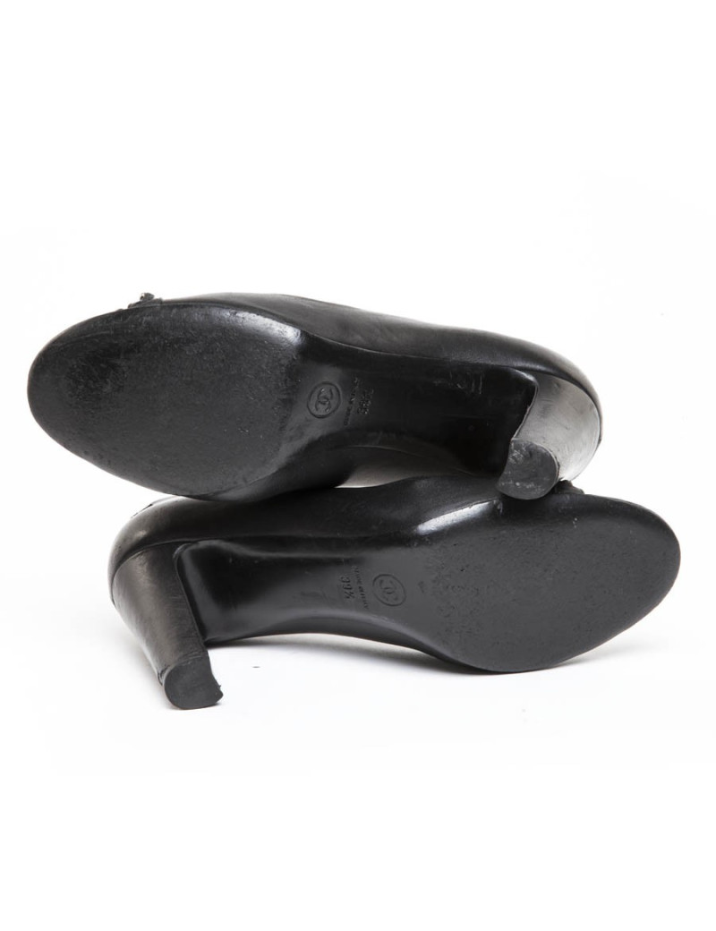 CHANEL shoes T 39.5 black leather and silver chain