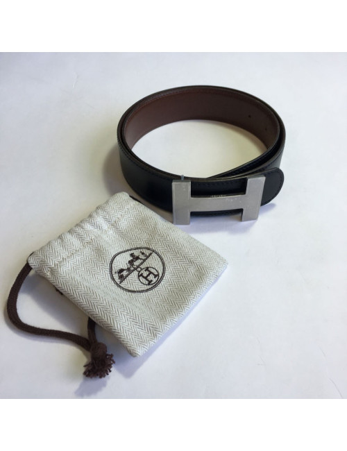 xxx Ceinture H HERMES réversible en cuir noir et marron