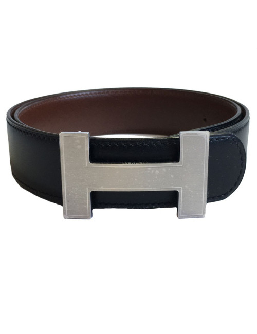 xxx Ceinture H HERMES réversible en cuir noir et marron