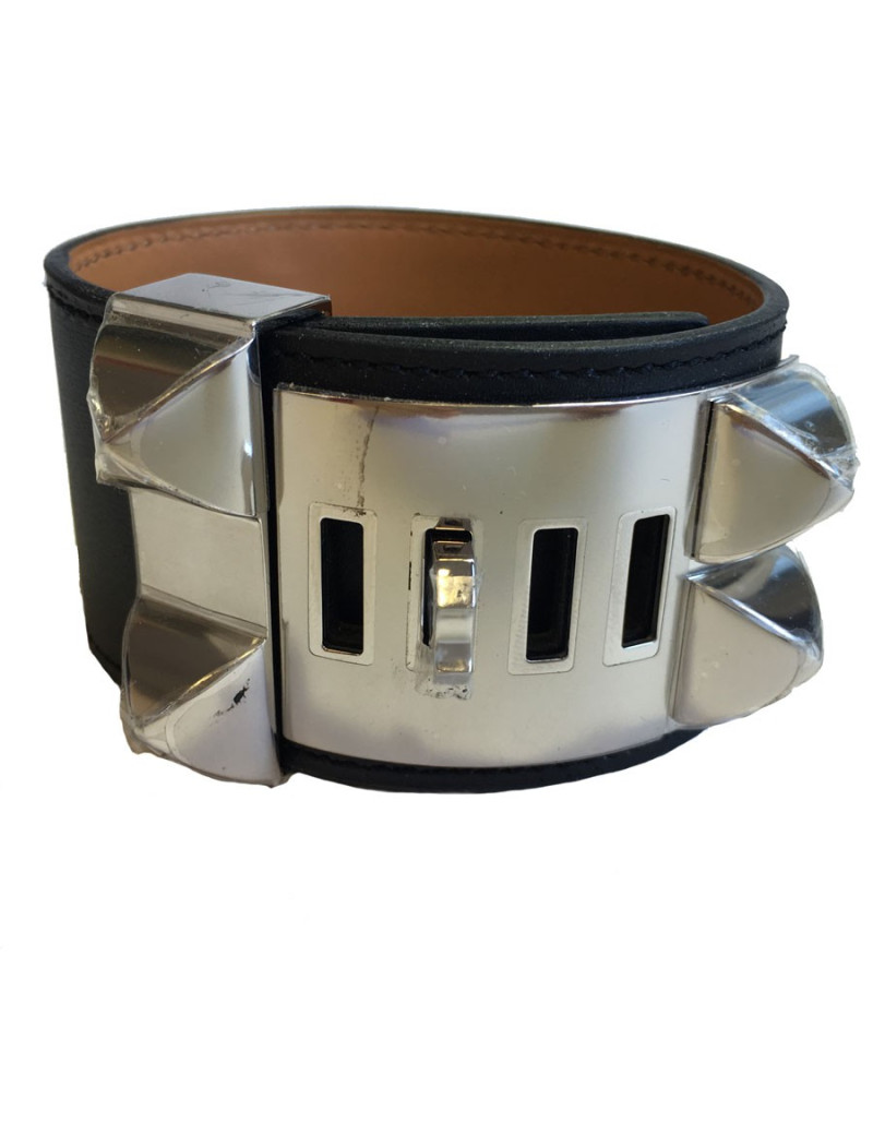 CDC HERMES black fittings chamonix calf cuff silver ring