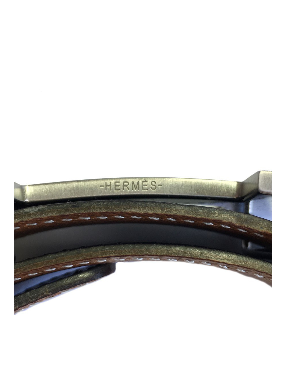 Ceinture H HERMES réversible en cuir box noir et cuir courchevel gold