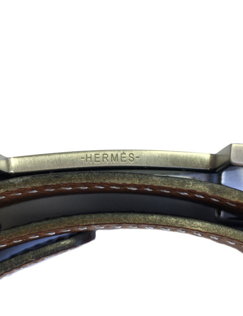 Ceinture H HERMES réversible en cuir box noir et cuir courchevel gold
