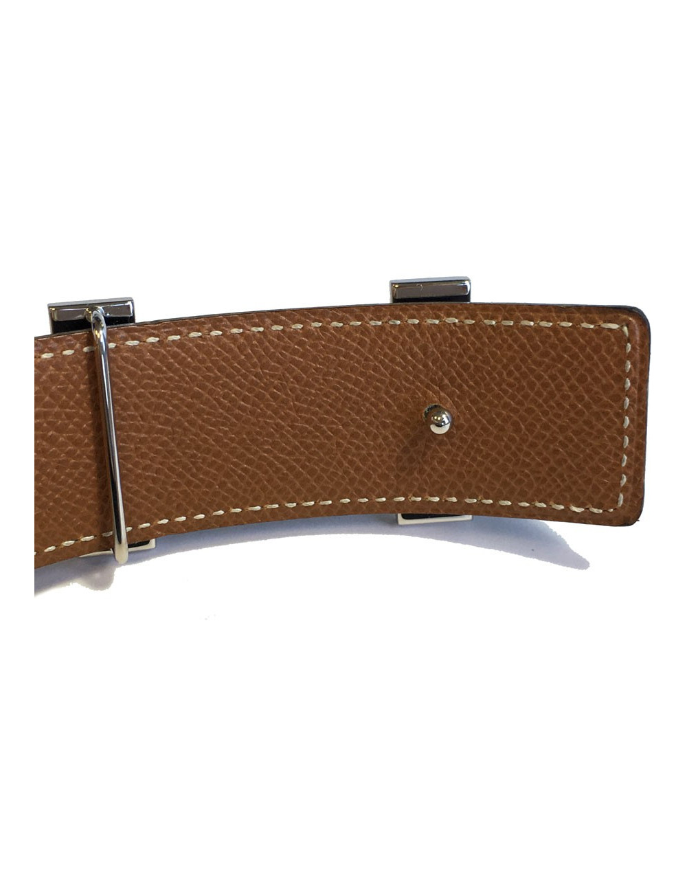 Ceinture H HERMES réversible en cuir box noir et cuir courchevel gold