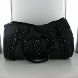 Black leather CHANEL tote bag