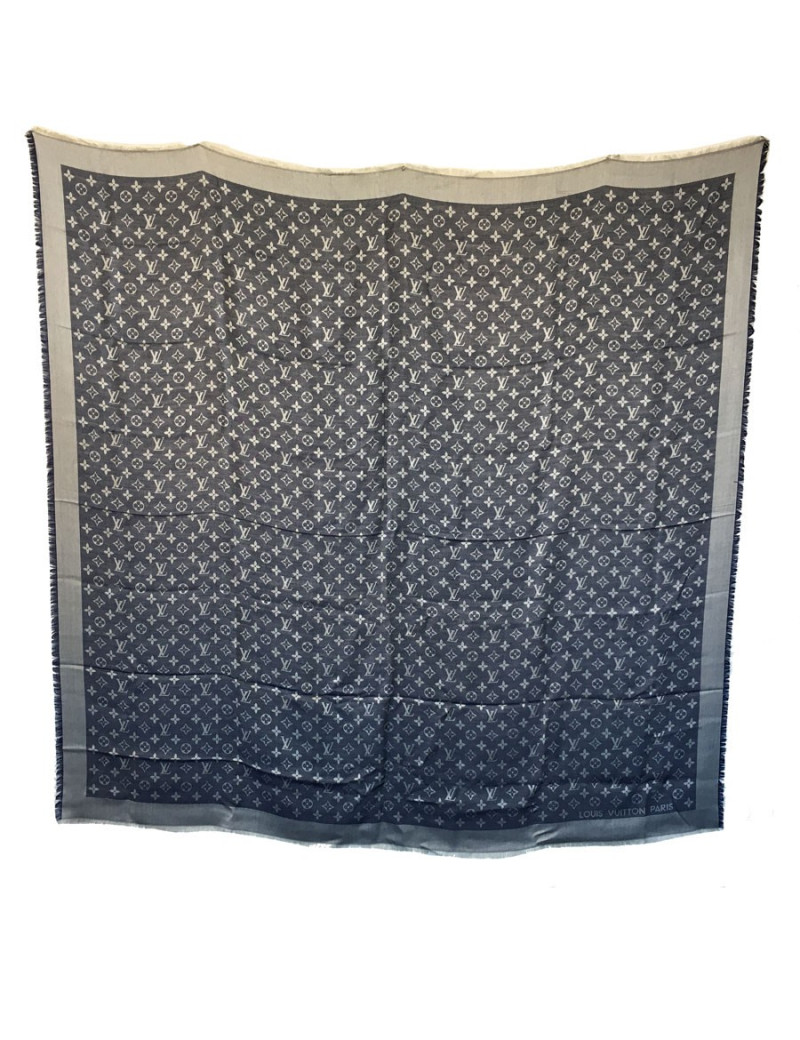 Châle LOUIS VUITTON en soie et laine bleu