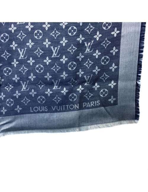 Châle LOUIS VUITTON en soie et laine bleu