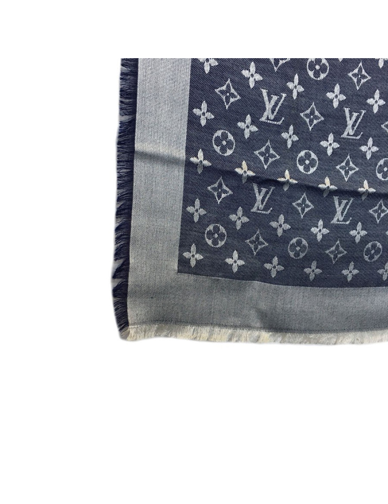 Châle LOUIS VUITTON en soie et laine bleu