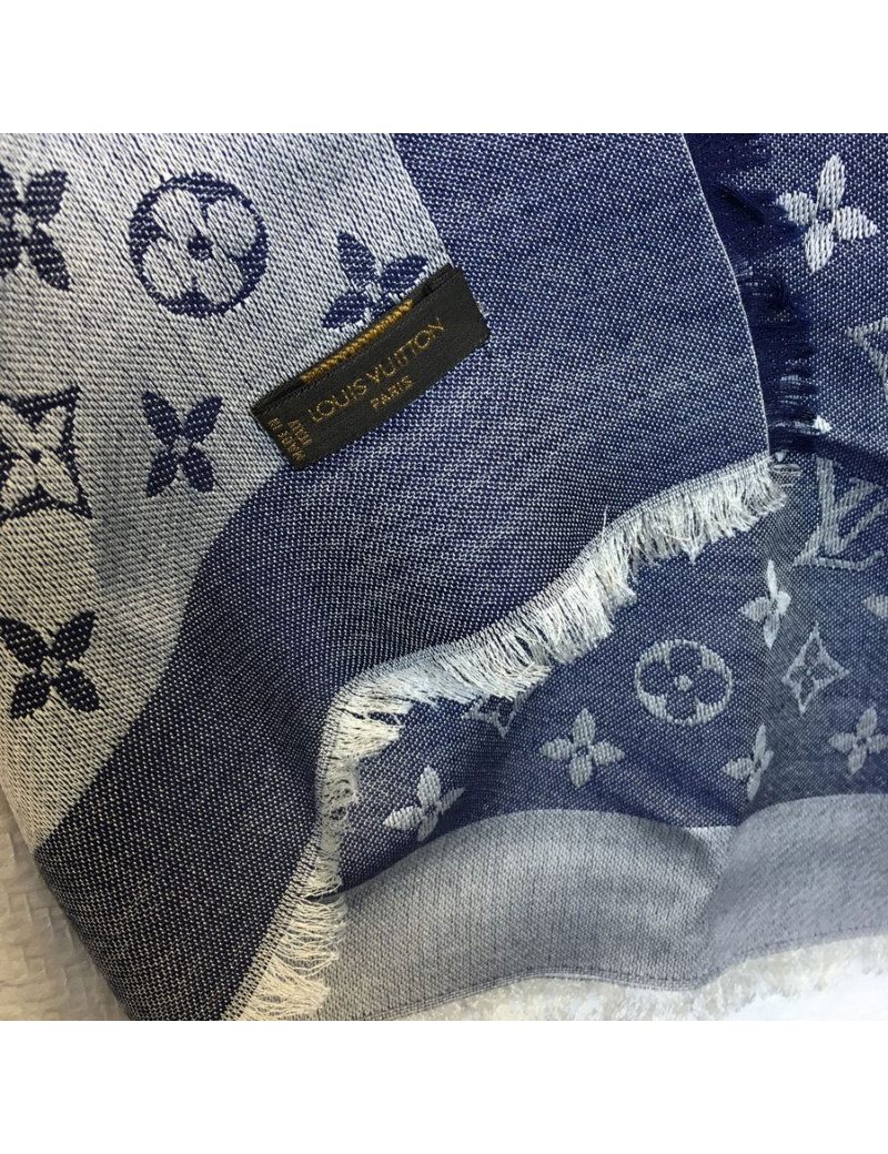 Châle LOUIS VUITTON en soie et laine bleu