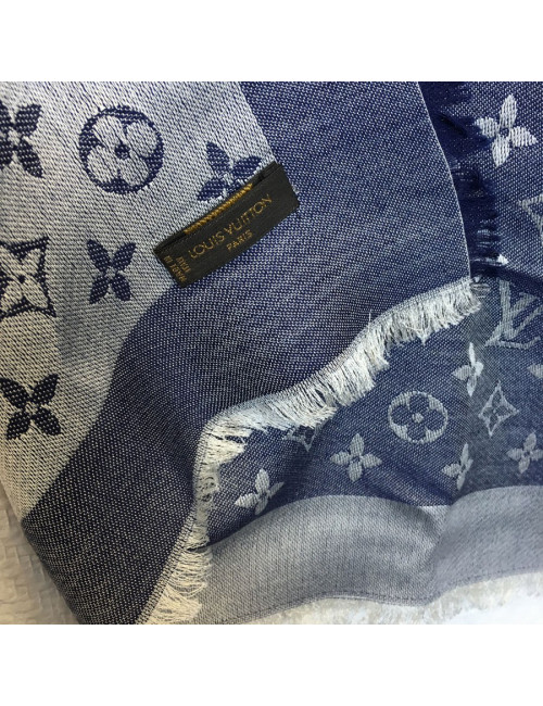 Châle LOUIS VUITTON en soie et laine bleu