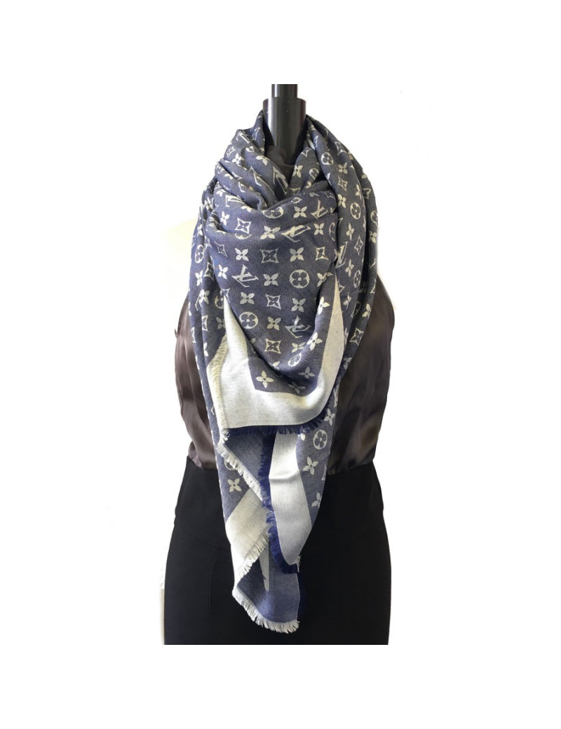 Châle LOUIS VUITTON en soie et laine bleu