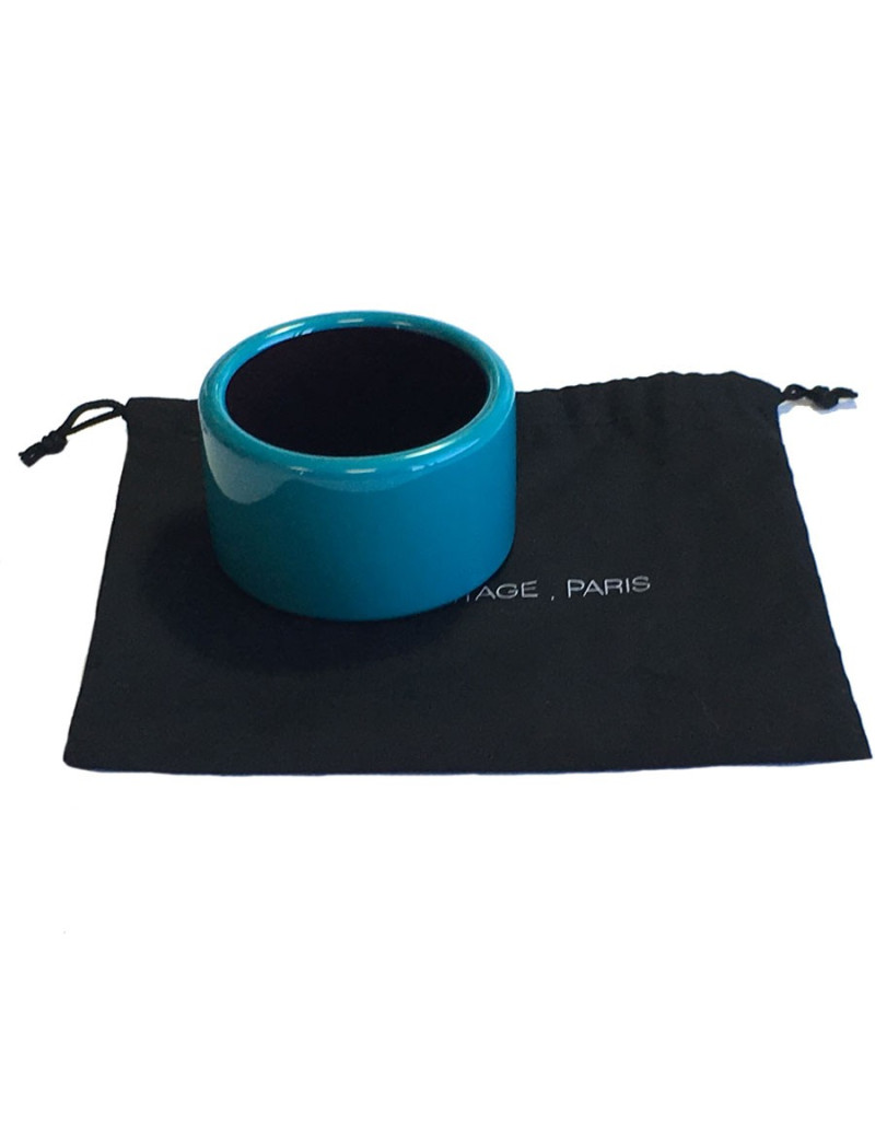 Bracelet HERMÈS en bois laqué bleu et vert anis