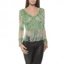 Top AZZARO Vintage Couture en crochet lurex vert et argent