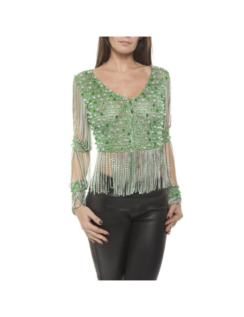 Top AZZARO Vintage en crochet lurex vert et argent
