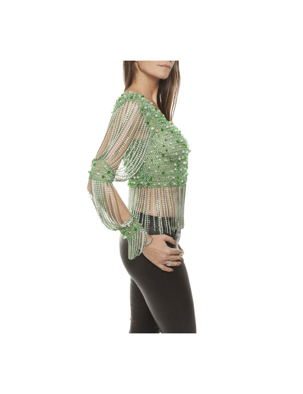Top AZZARO Vintage en crochet lurex vert et argent