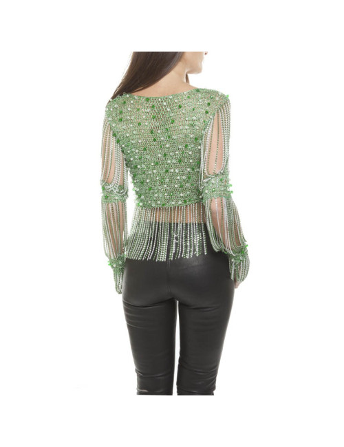 Top AZZARO Vintage en crochet lurex vert et argent