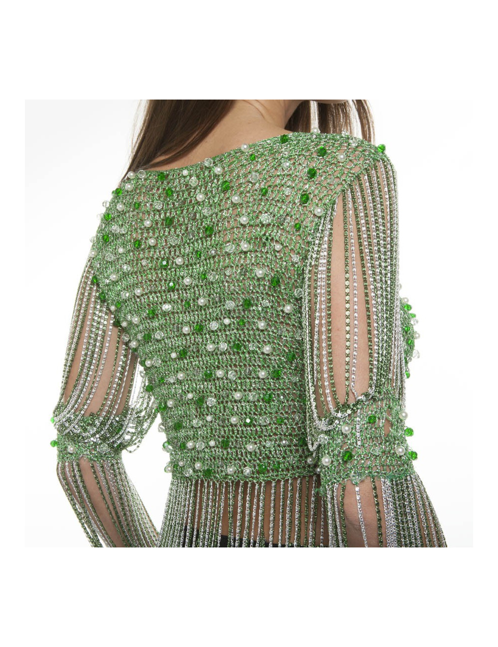 Top AZZARO Vintage en crochet lurex vert et argent