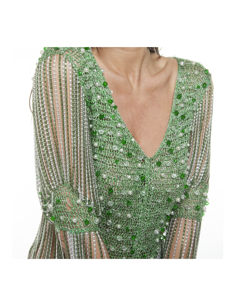 Top AZZARO Vintage en crochet lurex vert et argent
