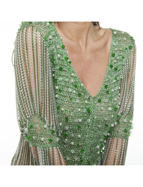 Top AZZARO Vintage en crochet lurex vert et argent