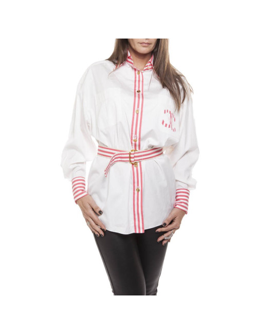 Chemise CHANEL blanche et double CC rose